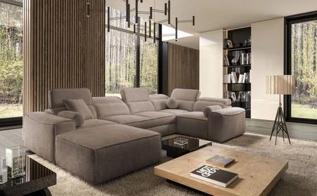 Ecksofa mit Schlaffunktion Viano IV hellbraunes links Designer Ecksofa das sich perfekt in moderne Einrichtungen einfügt