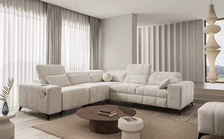 Ecksofa mit Schlaffunktion Penejos III creme links äußerst bequemes und praktisches Ecksofa für das Wohnzimmer zwei Container für Bettzeug