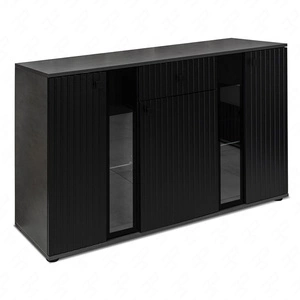 Kommode Senja 140 cm matera / schwarz elegantes Design dekorative geriffelte Front mit Metallgriff