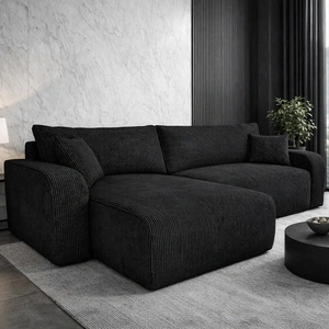 Ecksofa mit Schlaffunktion Fiesta schwarz universal Ecksofa für Wohnzimmer Kordstoff Bettzeug Container