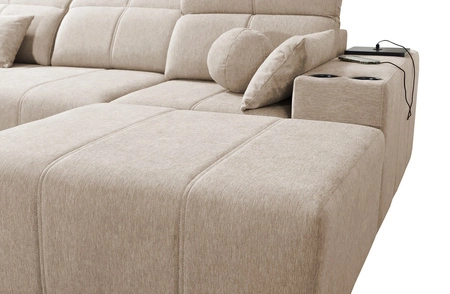 Ecksofa mit Schlaffunktion Tesalia grau Esche rechte Ecke modernes Design komfortable Schiebelehne Schublade in der Seite des Möbels