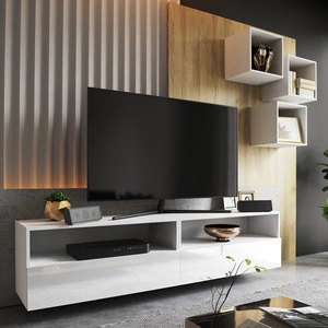 Nero weiß / weiß glänzend moderne Wohnwand mit praktischem Push-to-Open-Schubladensystem