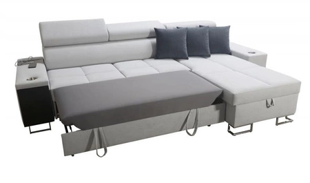 Ecksofa mit Schlaffunktion Dafni Indischem Rosa/Weiß rechtsseitig aus Samt bietet Komfort und Funktionalität während der täglichen Erholung