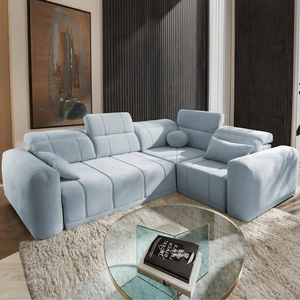 Ecksofa mit Schlaffunktion Cetara II blau rechte Seite stilvolles Design verschiebbare Rückenlehnen verstellbare Kopfstützen und Bettzeugbehälter