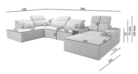 Ecksofa mit Schlaffunktion Tesalia V blau rechts Komfort-Ecksofa mit Schublade und Schiebefunktion der Rückenlehne