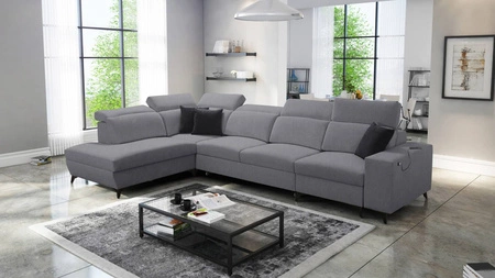 Ecksofa mit Schlaffunktion Kelly Sleek XI grau linkes Ein stilvolles und bequemes Ecksofa aus strapazierfähigem Webstoff