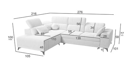 Ecksofa mit Schlaffunktion Penejos VII creme links stilvolles Ecksofa mit Bettzeugablage komfortable verstellbare Kopfstützen