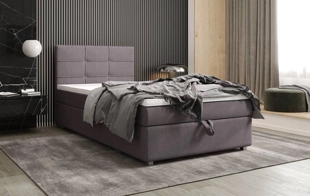 Boxspringbett Fresno 90x200 grau im modernen skandinavischen Stil mit gepolstertem Kopfteil Bett mit Staukasten