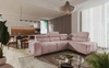 Ecksofa mit Schlaffunktion Castel VII rosa rechte Seite stilvolles Ecksofa mit Bettzeugablage und verstellbaren Kopfstützen