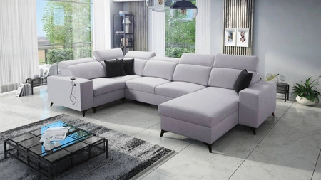 Ecksofa mit Schlaffunktion Kelly Sleek IV grau Esche rechte Ecke Schlafsofa mit Bettzeugkästen Webstoff