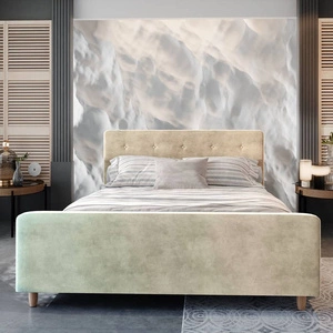 Polsterbett Isara 160x200 beige mit Container im modernen skandinavischen Stil mit markantem Kopf- und Fußteil