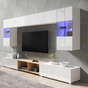 Möbelset Apulia XXIV weiß glänzend / goldene Eiche ein außergewöhnlich stilvolles Möbelset einfache Elemente, die in jedes Interieur passen