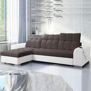Ecksofa mit Schlaffunktion Luigi braun / weiß links Ecksofa mit zwei Bettkästen Stoff mit interessanter Struktur