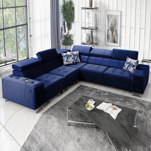 Ecksofa mit Schlaffunktion Hampton III navy blau links bequemes Ecksofa aus glattem und weichem Samtstoff