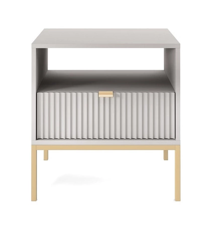 Lovro Nachttisch mit Schublade grau geschmackvoll geriffelt Dekor ideal Schlafzimmer Schrank Gold Metall Zubehör