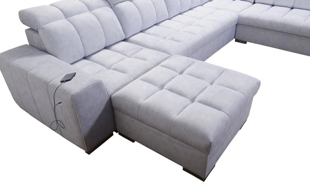 Ecksofa mit Schlaffunktion Luigi VI türkis links stilvolles Ecksofa mit Bettzeugcontainer mit weichem Stoff bezogen