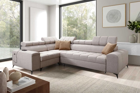 Ecksofa mit Schlaffunktion Bolmso II beige linkes Ecksofa mit Bettzeugcontainer Vollauszug in der Seite des Möbels