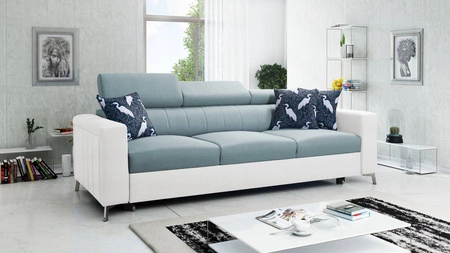 Sofa mit Schlaffunktion Savona arktisch blau / weiß bequemes Sofa für Wohnzimmer bietet Komfort beim Entspannen verstellbare Kopfstützen