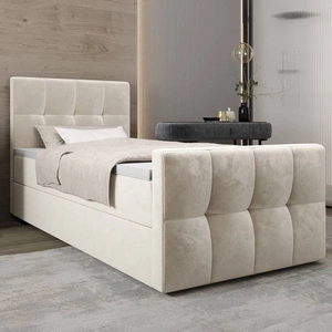 Boxspringbett Manhattan 100x200 beige Bett im modernen skandinavischen Stil mit gepolstertem Kopf- und Fußteil Bett mit Staukasten