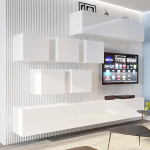 Spata Schrankwand weiß / weiß glänzend stilvolle grifflose Massivholzschrankwand modernistisch für Wohnzimmer oder Sitzungssaal