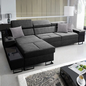 Ecksofa mit Schlaffunktion Alcamo grau links elegantes und stilvolles Ecksofa mit einer ausziehbaren praktischen Schublade an der Seite des Möbels