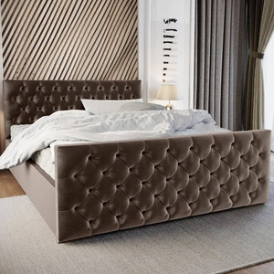 Polsterbett Viamao 140x200 hellbraun mit Container im modernen skandinavischen Stil mit gestepptem Kopfteil und Fußteil