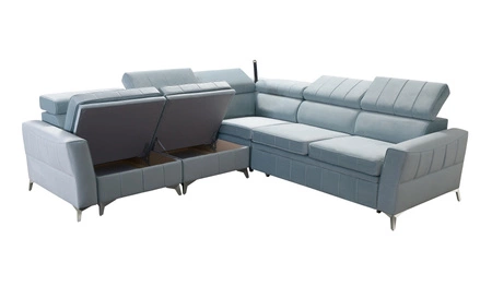 Ecksofa mit Schlaffunktion Rava IV hellbeige Linkshänder Samt Komfort bei der täglichen Erholung Container für Bettzeug