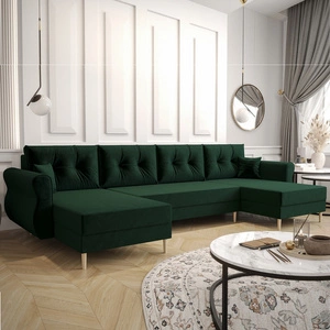 Ecksofa mit Schlaffunktion Wilkins U Flasche grün bequemes Ecksofa weicher Stoff modernes Design zu jeder Inneneinrichtung passen