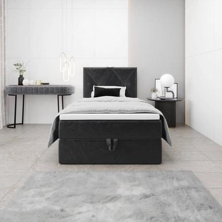 Boxspringbett Arvada 90x200 graphit Bett im modernen skandinavischen Stil mit gepolstertem Kopfteil Bett mit Staukasten