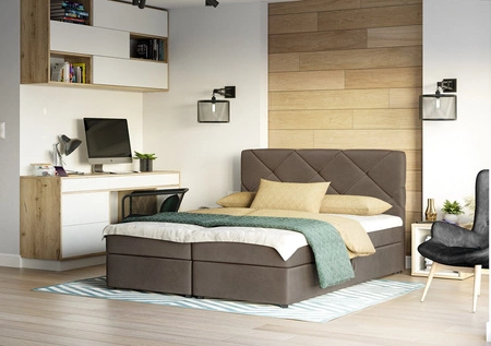 Boxspringbett Luton 140x200 hellbraun Bett im modernen skandinavischen Stil mit markantem Kopfteil