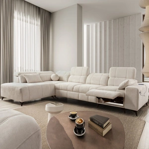 Ecksofa mit Schlaffunktion Penejos XI Lux cremefarben linksseitig stilvolles Ecksofa mit komfortablem ausziehbarem Fußteil