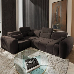 Ecksofa mit Schlaffunktion Cetara II braun linke Seite stilvolles Design verschiebbare Rückenlehnen verstellbare Kopfstützen und Bettzeugbehälter