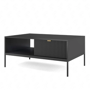 Couchtisch Lovro Schwarz mit Schubladen Modernes Design oberflächenbeständiger Tisch gegen verschüttete Flüssigkeiten