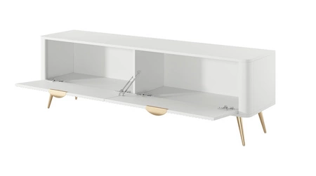 RTV-Schrank Lante 163 cm weißer Designer-TV-Schrank im trendigen Stil abgerundete Kanten der massiven geschmackvollen geriffelten Front