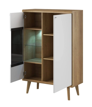 Primo Hängeschrank Eiche Riviera / weiß modernes Design Kante mit Spezialfurnier eingefasst Sicherheitsglas gehärtet