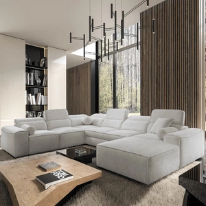 Ecksofa mit Schlaffunktion Viano VIII grau Esche rechts modernes Ecksofa mit interessantem Design Container für Bettzeug