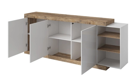 Kommode Sintra 220 cm Eiche samdal / weiß glänzend funktionell, ideal für moderne Innenräume griffloses Push-to-Open-System