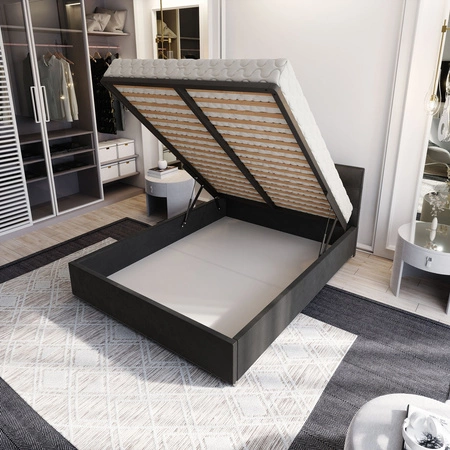 Polsterbett Montigo 180x200 grau mit Container im modernen skandinavischen Stil mit gestepptem Kopfteil