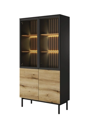 Clovis Schrank 100 cm schwarz / Eiche evoke moderne Schrankform stilvolles Wohnzimmer Finish push to open System
