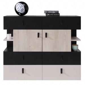 Kommode Niko 110 cm schwarz / Eiche / beige ideal für das Jugendzimmer stilvoll und funktionell