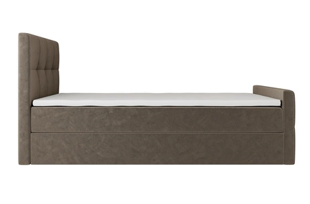 Boxspringbett Manhattan 90x200 hellbraun Bett im modernen skandinavischen Stil mit gepolstertem Kopf- und Fußteil Bett mit Staukasten