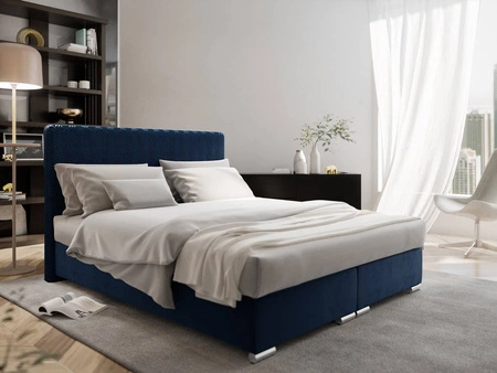 Boxspringbett Sarona 180x200 marineblau im modernen skandinavischen Stil mit markantem Kopfteil