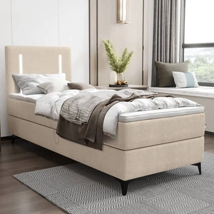Boxspringbett Norco 80x200 beige stilvolles Bett mit Bettzeug Lagerung Beleuchtung im Kopfteil fügt eine einzigartige Note