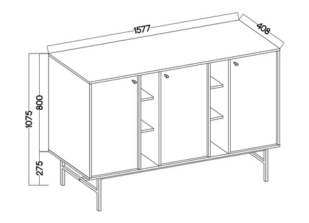 Kommode Kioto III 158 cm Eukalyptus modernes Design subtile Griffe einfache Form mit schwarzem Metallrahmen bereichert
