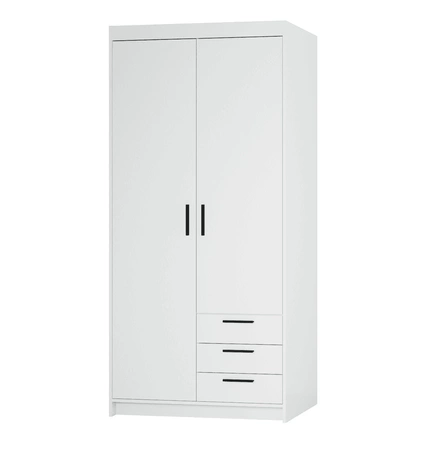 Rene Kleiderschrank 90 cm weiß modernes Design ABS Einfassung idealer Kleiderschrank für Schlafzimmer oder Ankleidezimmer geräumige Schubladen