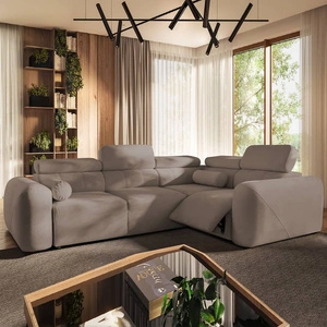 Ecksofa mit Schlaffunktion Cantare II Lux dunkelbeige rechts bequemes Ecksofa für Wohnzimmer mit hochklappbarem Fußteil weicher Stoff