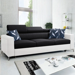 Sofa mit Schlaffunktion Savona schwarz / weiß bequemes Sofa für Wohnzimmer bietet Komfort beim Entspannen verstellbare Kopfstützen