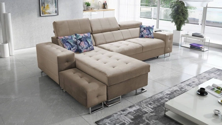 Ecksofa mit Schlaffunktion Hampton beige linke Seite stilvolle Steppung auf dem Sitz weicher Polsterstoff Ecksofa mit Verlängerung