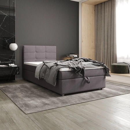 Boxspringbett Fresno 90x200 grau im modernen skandinavischen Stil mit gepolstertem Kopfteil Bett mit Staukasten