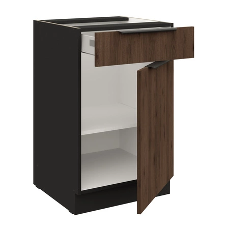 Stehender Küchenschrank mit Schublade und Regal Brianza 50 D 1F 1S BB Metallkantengriffe feuchtigkeits- und beschädigungsbeständiger Schrank